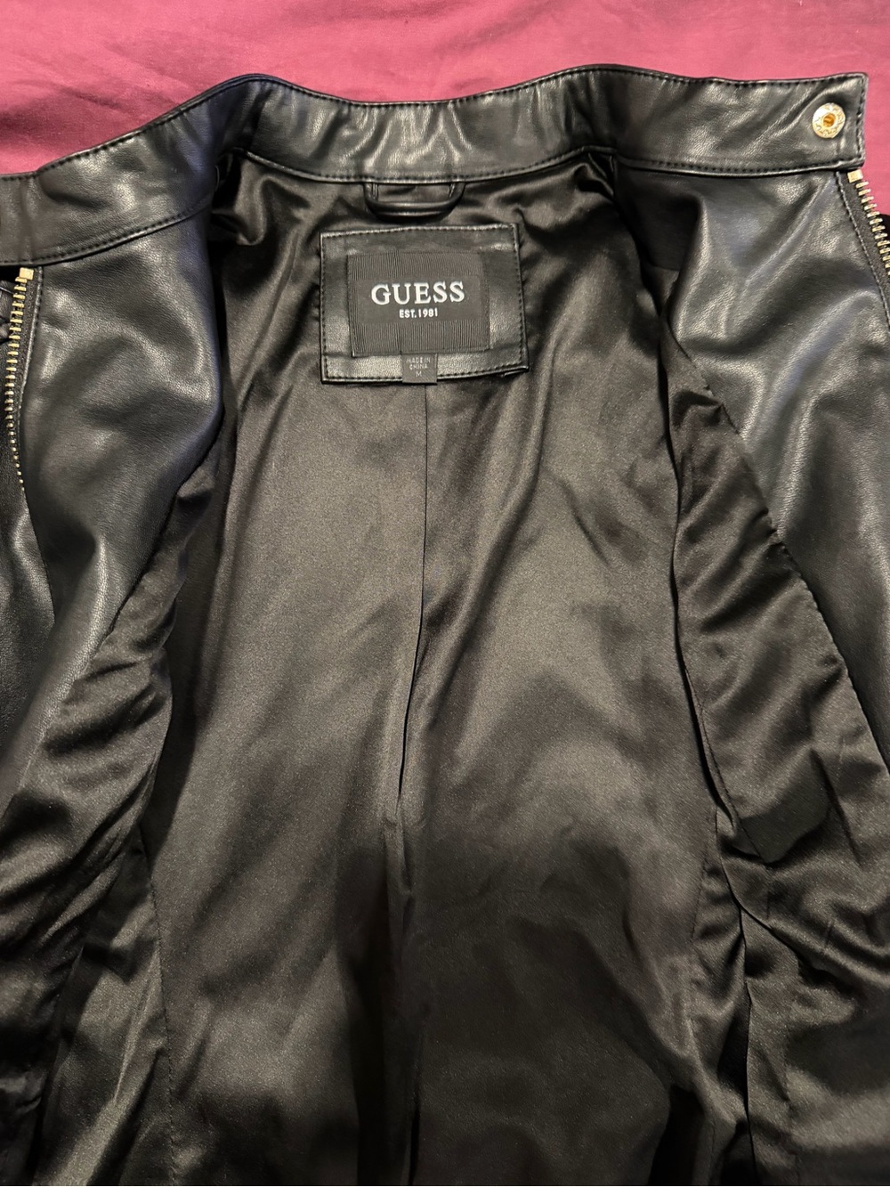 Guess Black Faux Leather Quilted Front Jacket with Gold Zippers - Picture 2 of 5